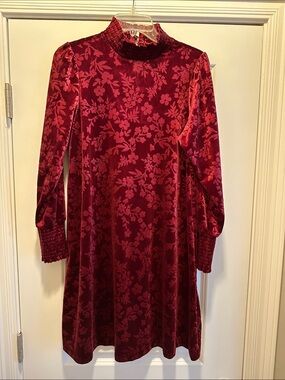 Matilda Jane Burgundy Floral Velvet High-Neck Mini Dress